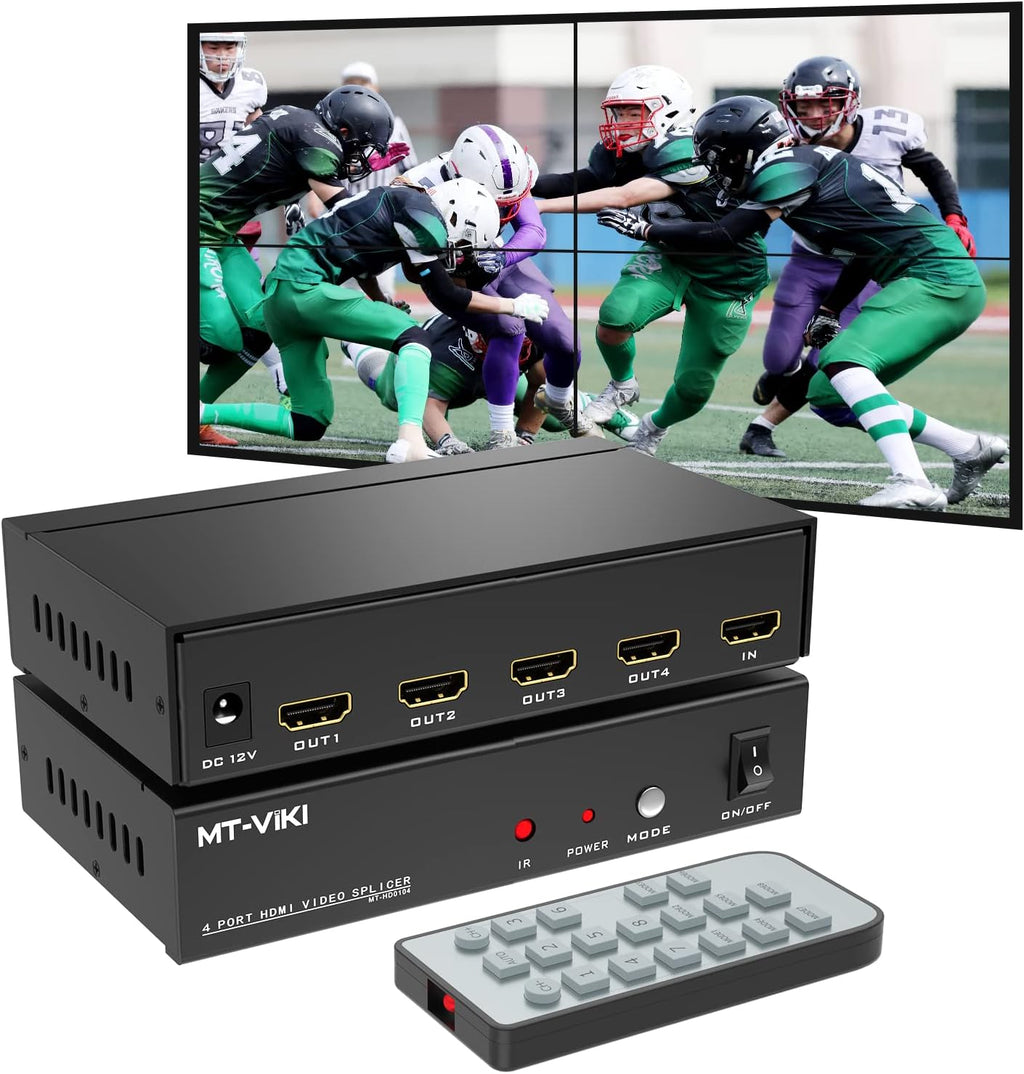 Video Wall Controller 2x2, HDMI TV Wall Processor 4K@30Hz, 4 HDMI Output, 8 Splicing Display Modes V671497