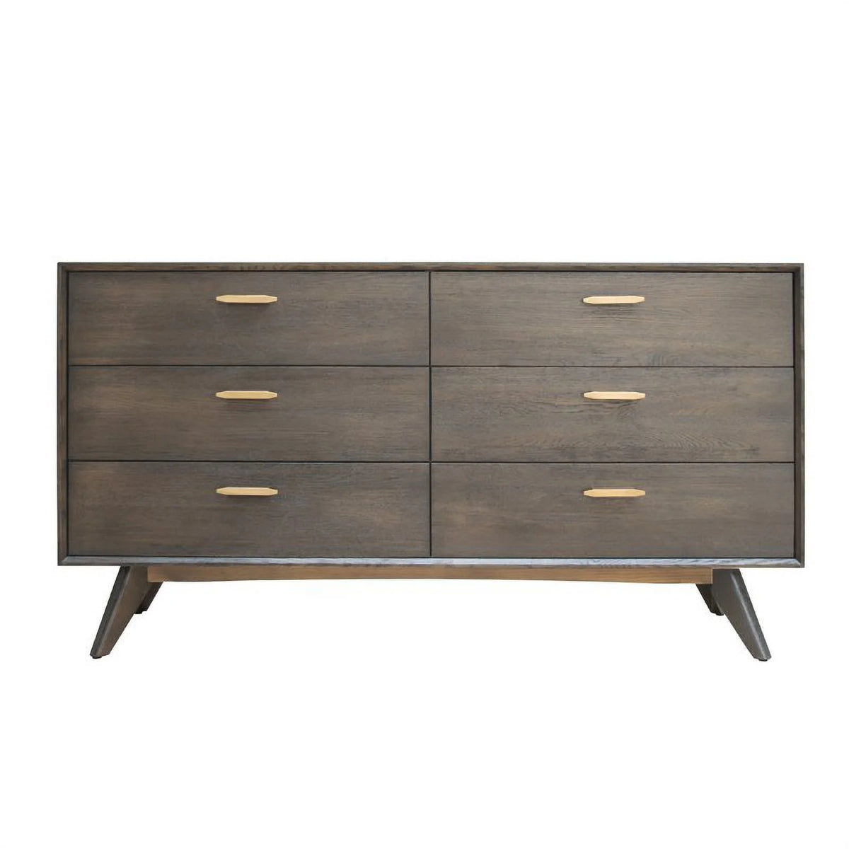 6 Drawer Wood Veneer Antique Brass Dresser N2808