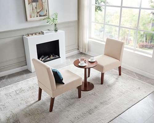Beige Fabric Accent Chair with Wood Frame B266247