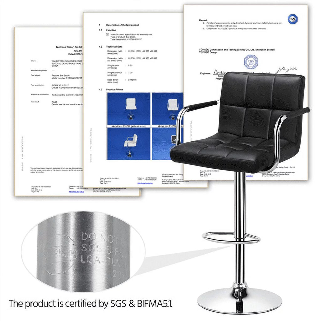 Black Adjustable Swivel Bar Stool Set of 2 E3586