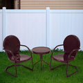 3 Pieces Patio Bistro Set Metal C-Spring Motion Armchairs with Round Side Table Red H64172