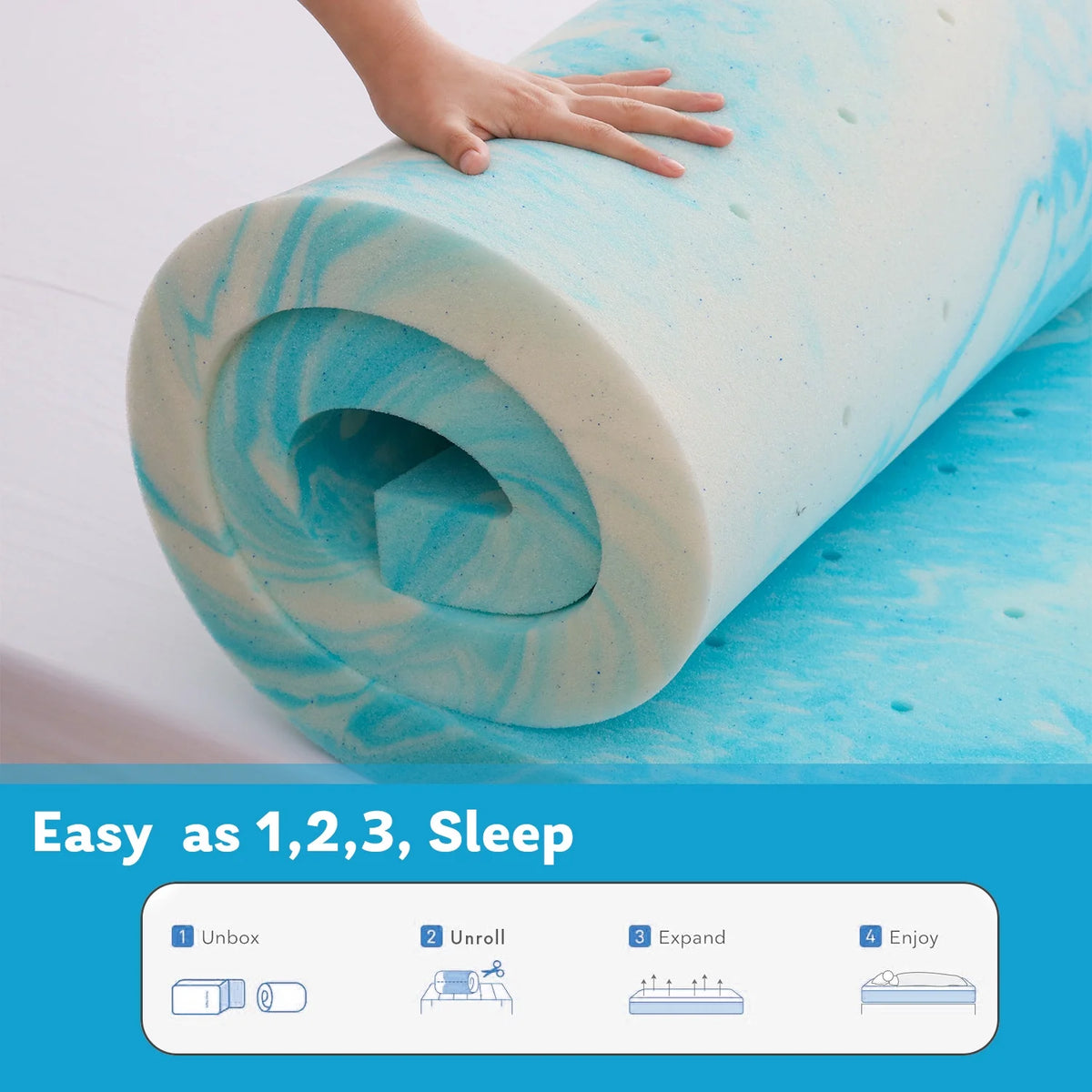 Queen Size Cooling Gel-infused Memory Foam Mattress Topper Y3183