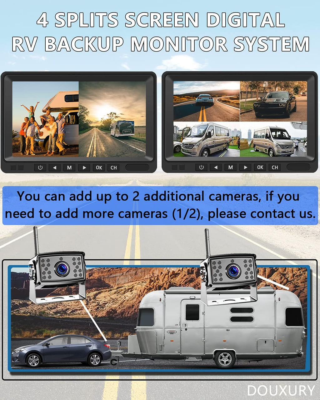 2 Digital Wireless Backup Camera System 7'' Monitor IP69K Waterproof D91889