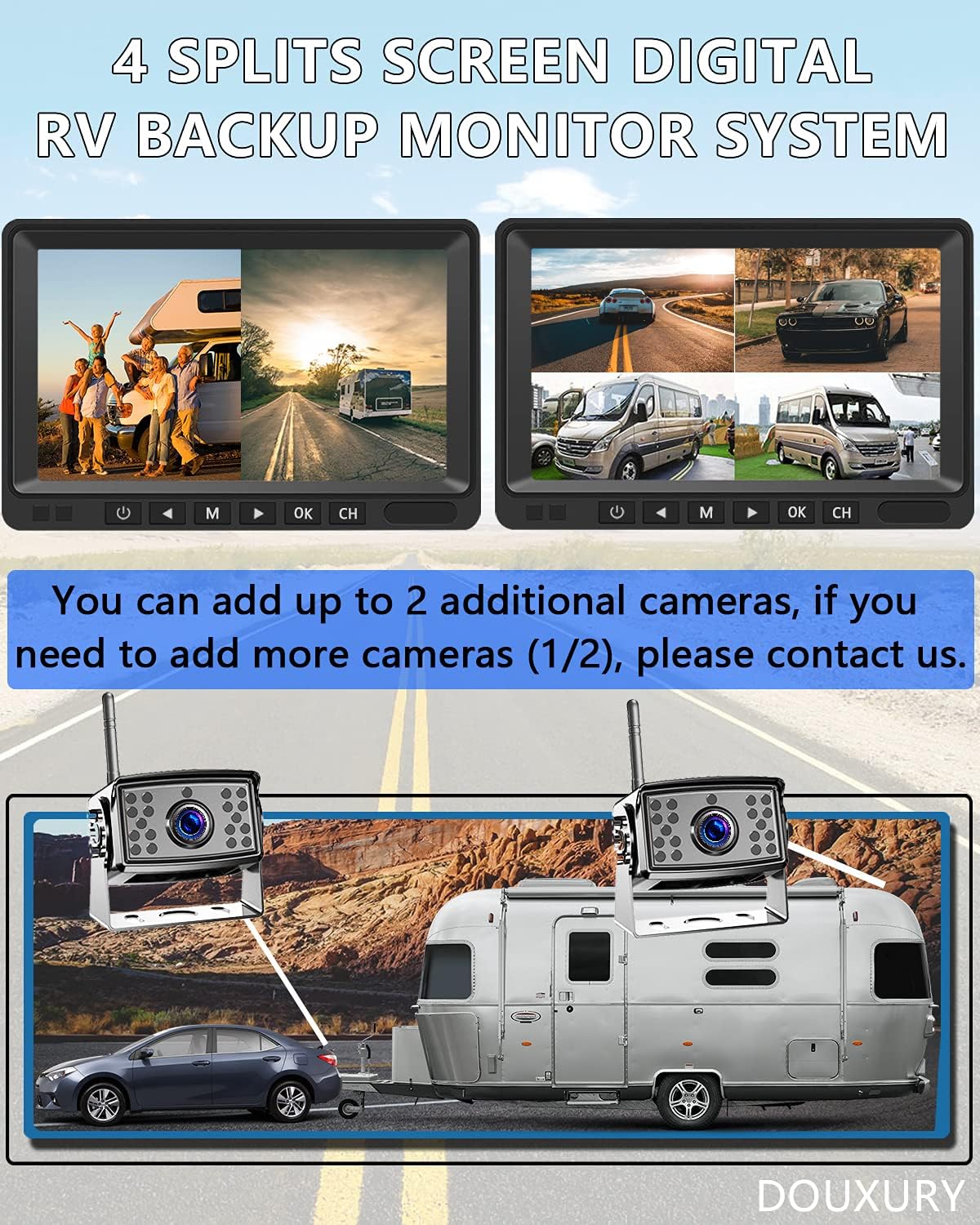 2 Digital Wireless Backup Camera System 7'' Monitor IP69K Waterproof D91889