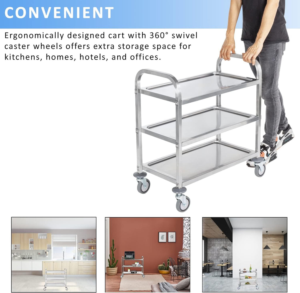 Stainless Steel 3 Tier Rolling Utility Cart with Swivel Locking Wheels F900632