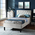 Twin Size Beige Linen Upholstered Platform Bed Frame with Tufted Headboard Z5860