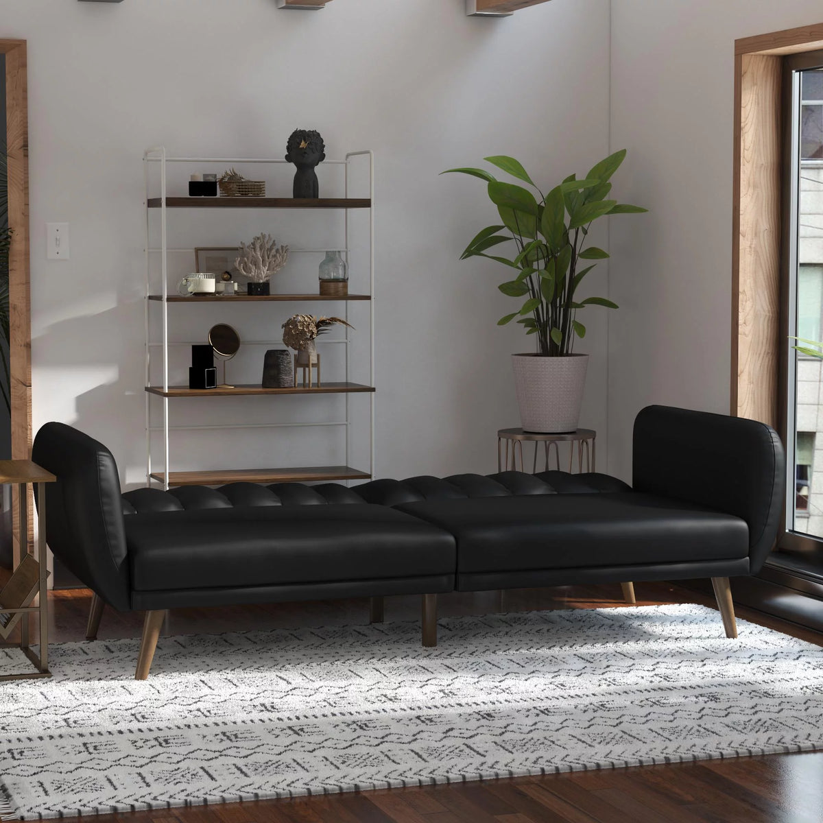 Black Faux Leather Futon Q721
