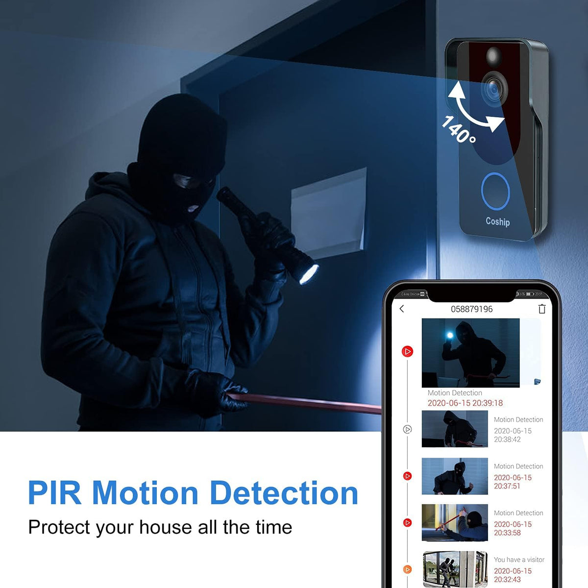 WiFi Video Doorbell Camera, 1080P HD, Night Vision, 2-Way Audio U162792