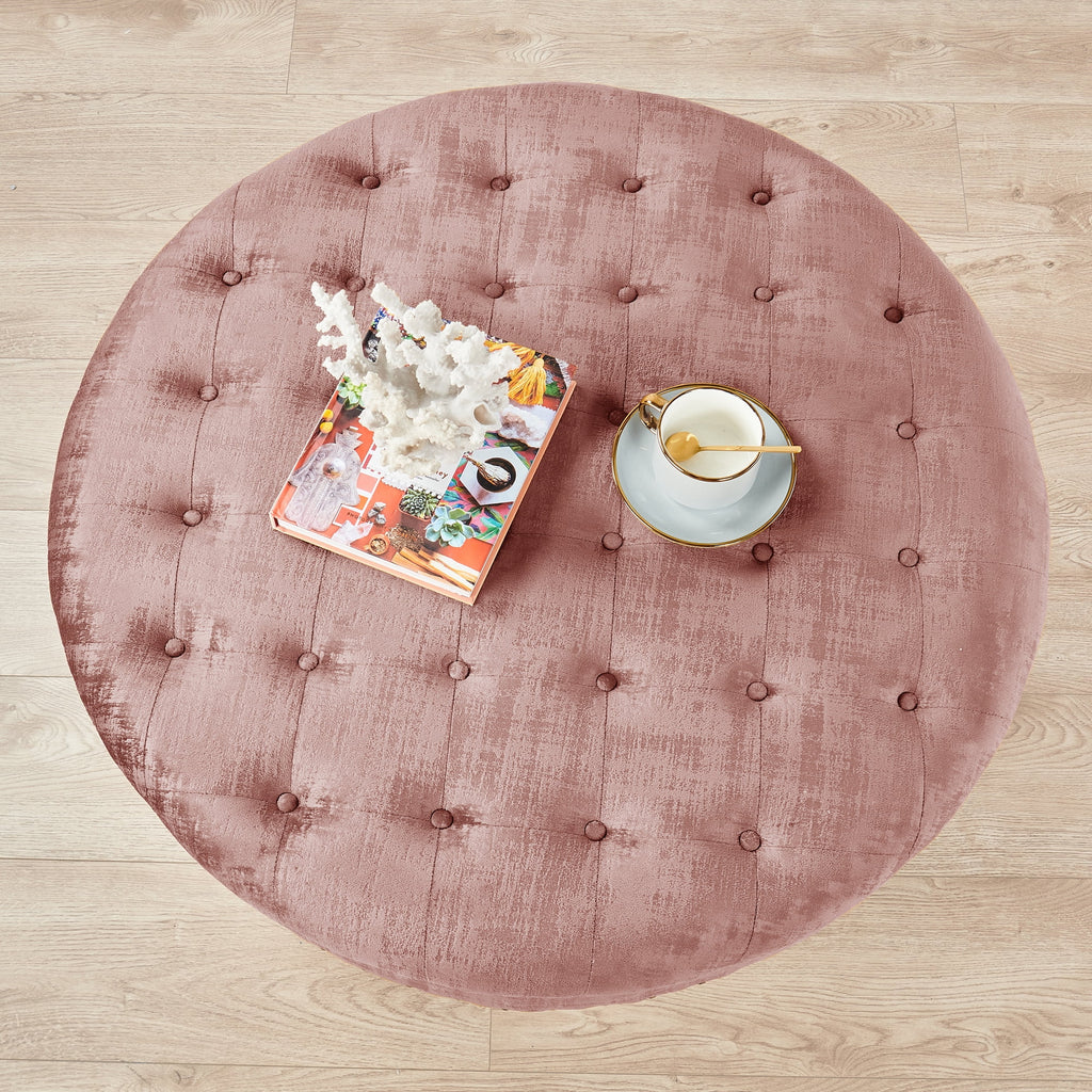 Textured Velvet Round Ottoman I704