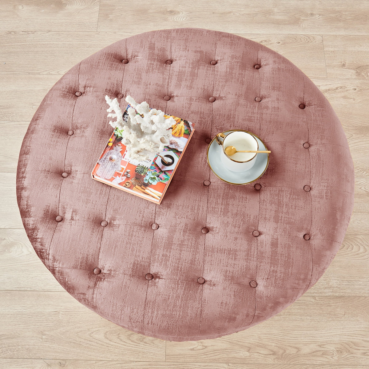 Textured Velvet Round Ottoman I704