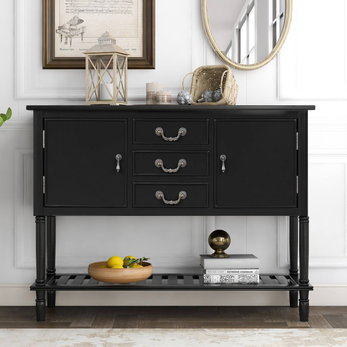 Black 45-Inch Solid Wood Console Table L9150