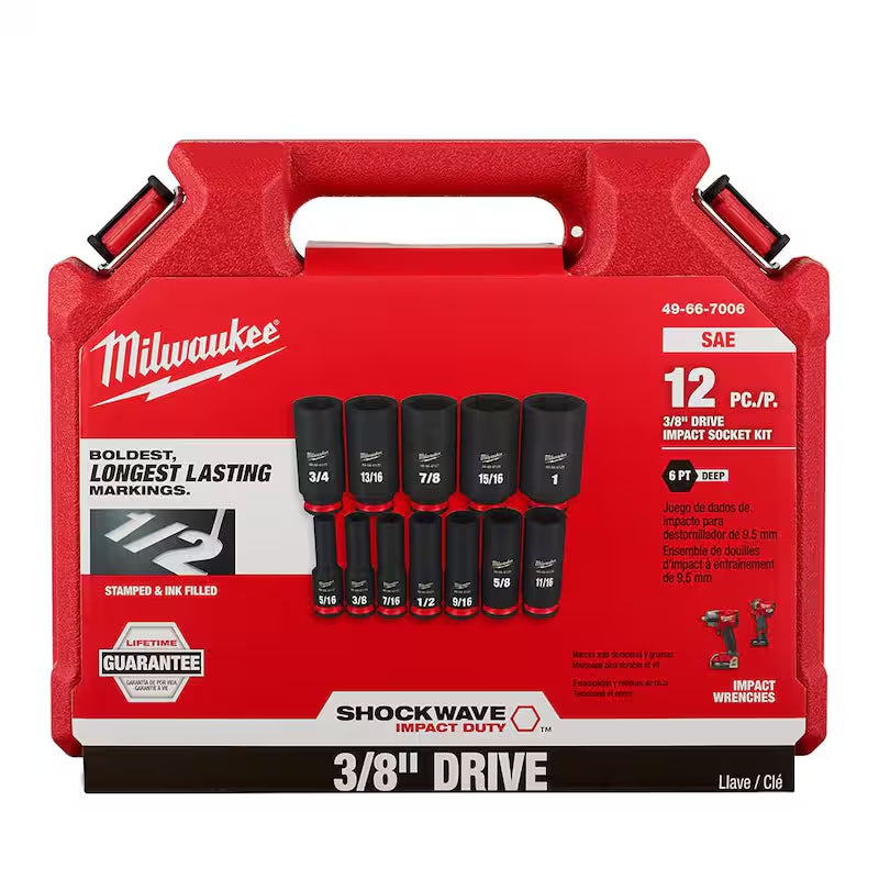 3/8 in. Drive 6 Point Impact Socket Set 12-Piece W892