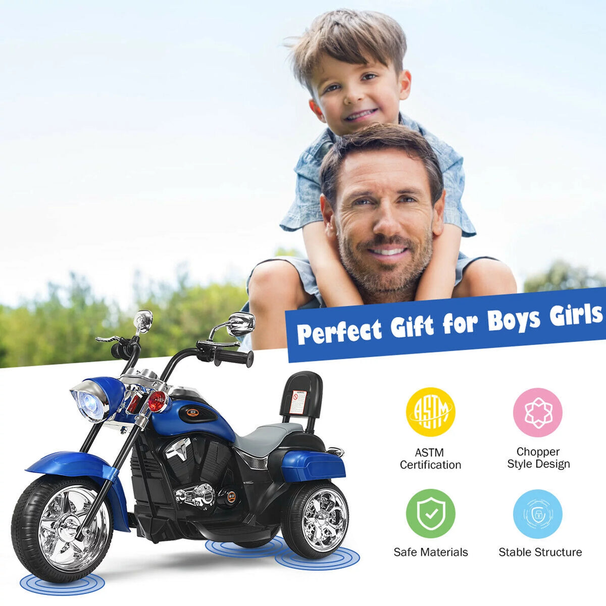6V Kids Ride On Motorcycle 3 Wheel Trike with Headlight White M227662