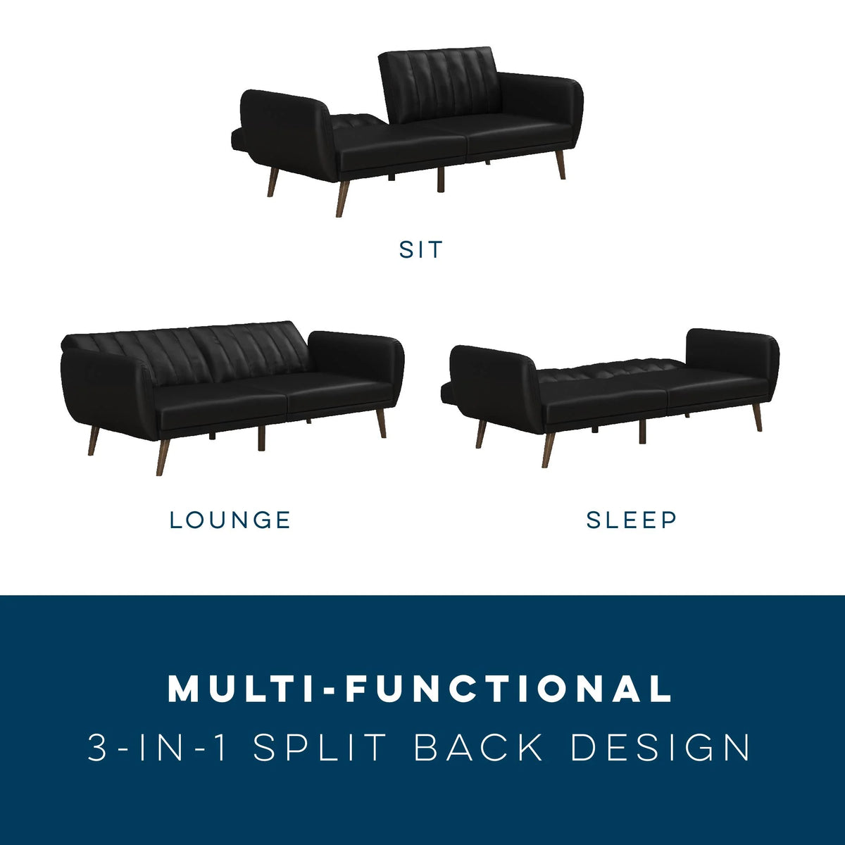 Black Faux Leather Futon Q721