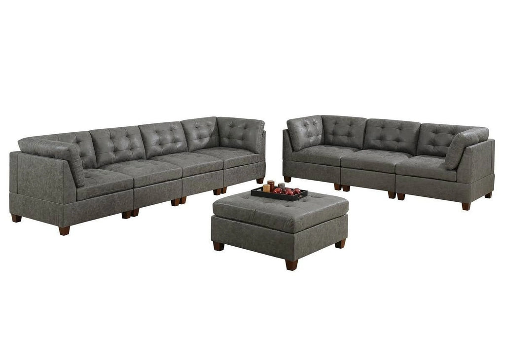 Antique Grey 8Pc Modular Sofa Set Leatherette Tufted Couch S92133