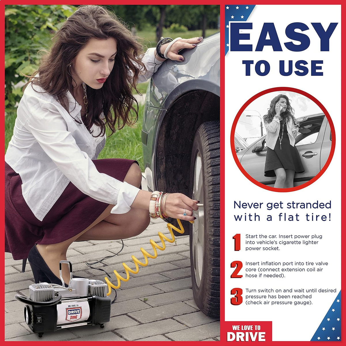 12V DC Portable Air Compressor Tire Inflator with 150 PSI Gauge & Carry Case X242184