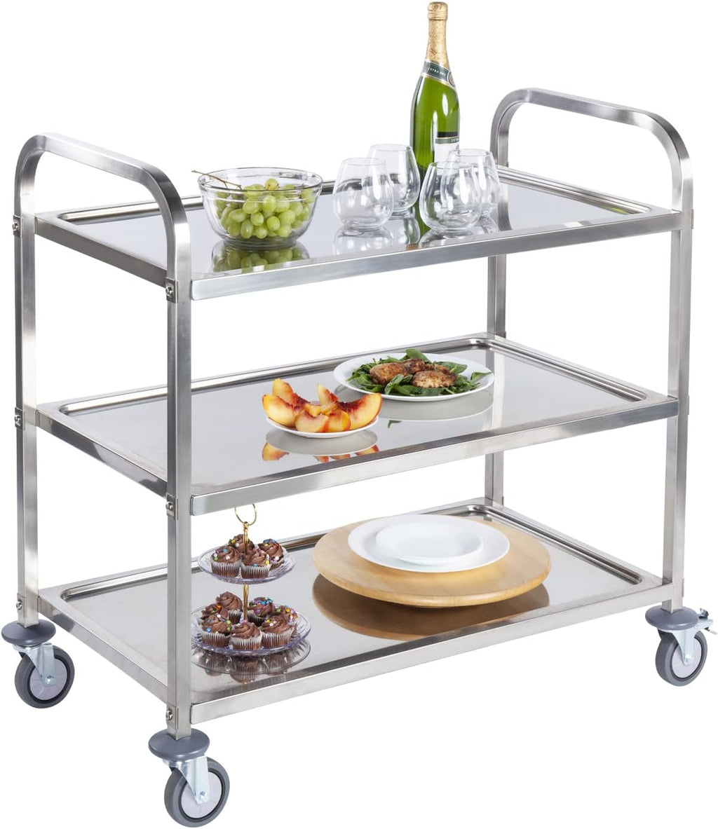 Stainless Steel 3 Tier Rolling Utility Cart with Swivel Locking Wheels F900632
