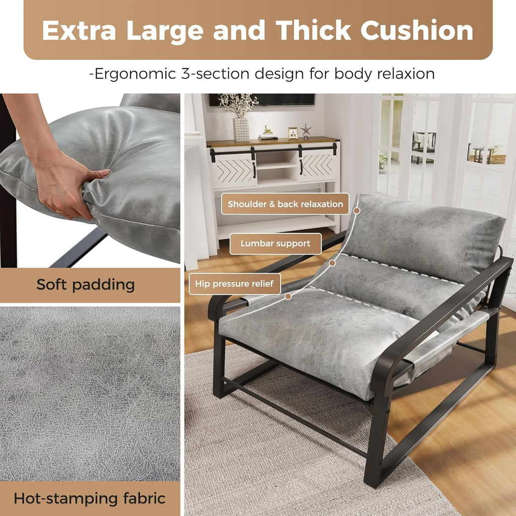 Gray Faux Leather Accent Chair with Wood Armrest E352625