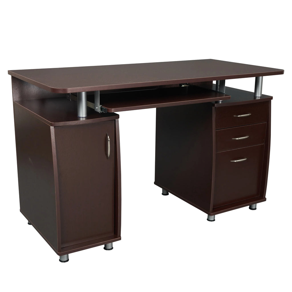 Chocolate Computer Workstation with Cabinet and Drawers I766604