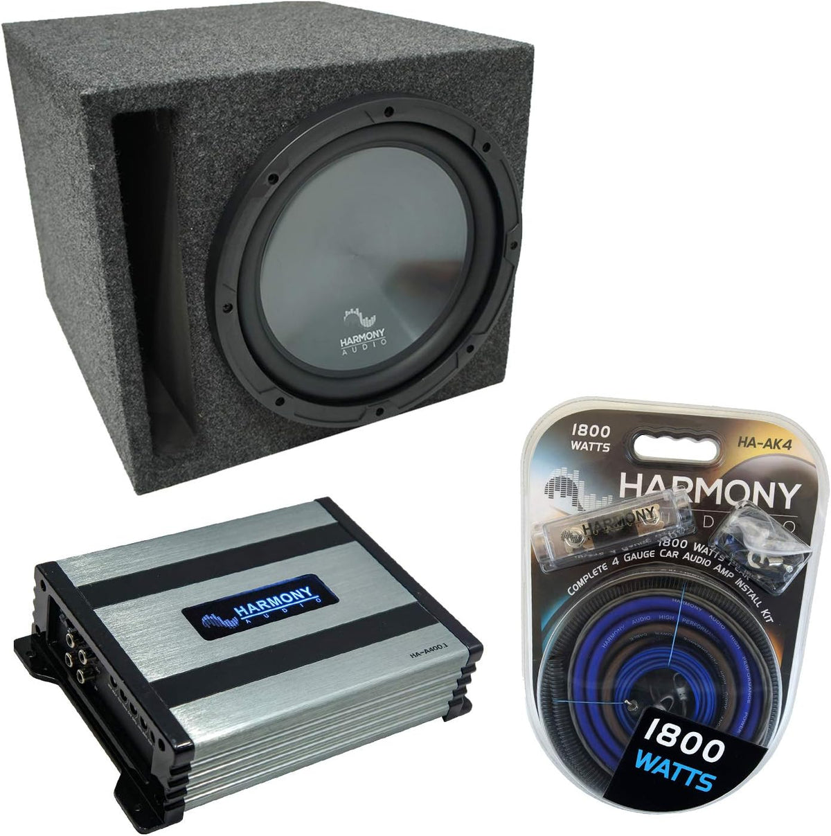 Slotted S Port Single 10 Sub Box & HA-A400.1 Car Stereo Bundle T690