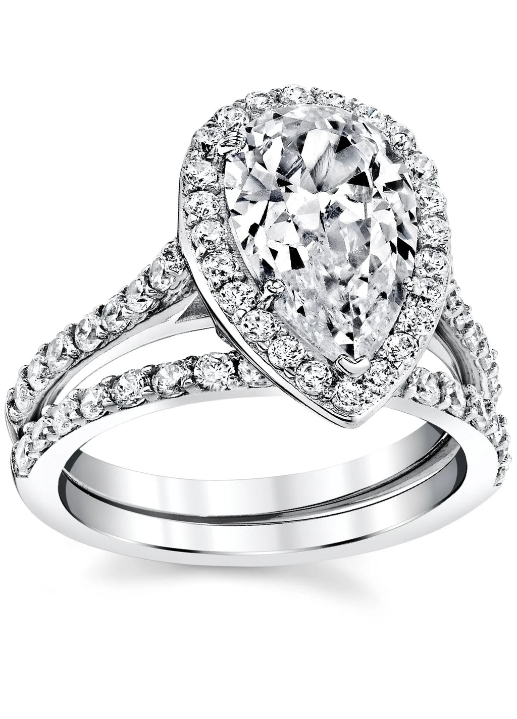 3CT Teardrop Pear Shape Solitaire AAA CZ Engagement Ring Bridal Set in 2 piece Sterling Silver 925 Y639