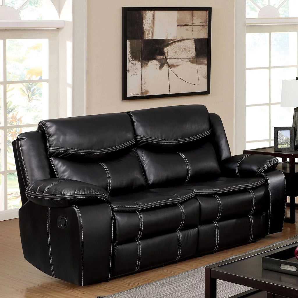 Black Leatherette Recliner Sofa and Loveseat I501