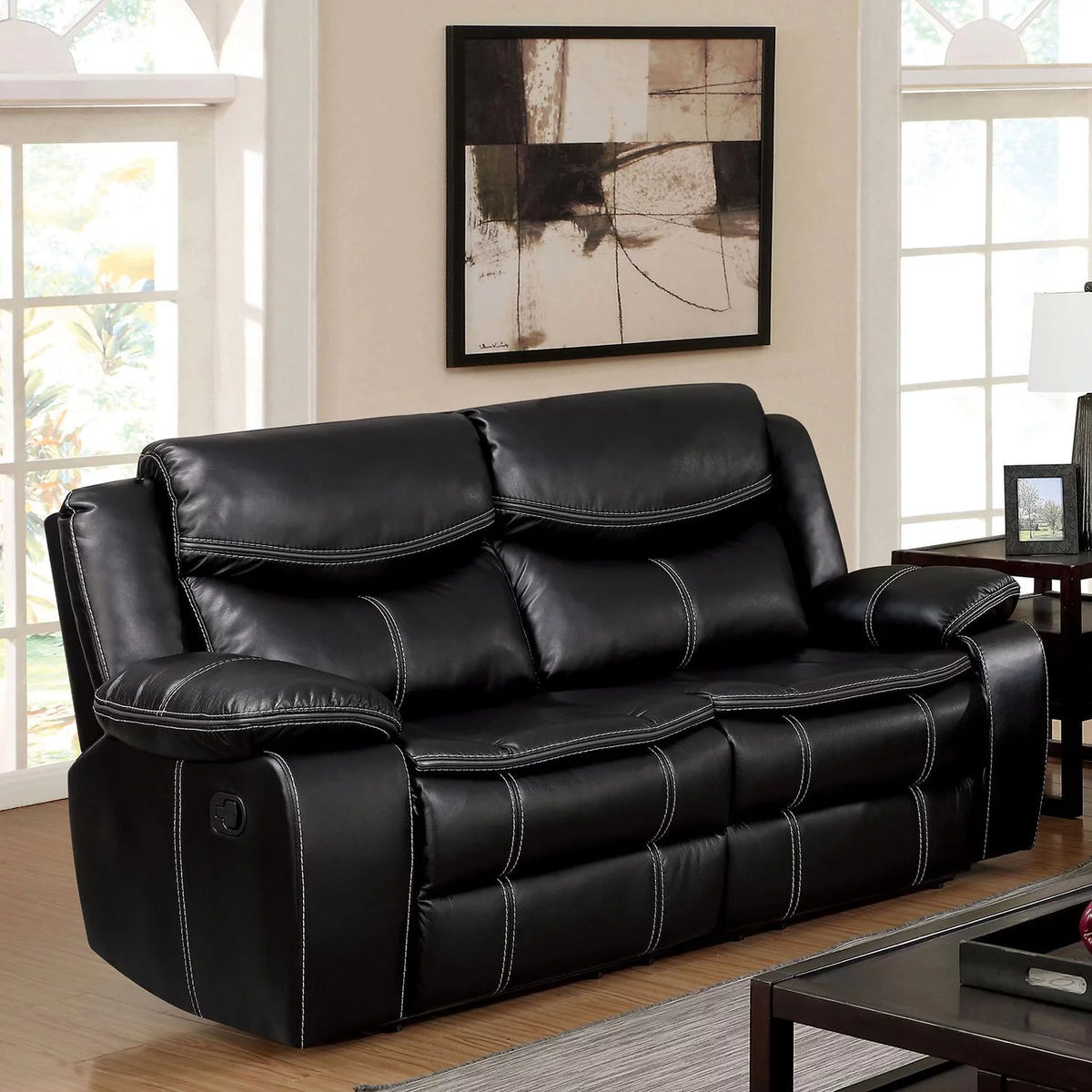 Black Leatherette Recliner Sofa and Loveseat I501