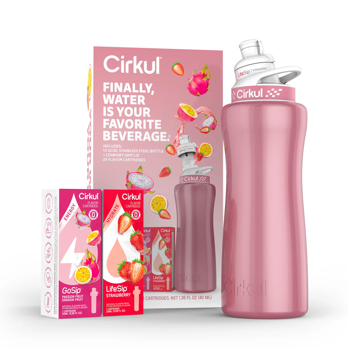 32oz Rose Gold Stainless Steel Water Bottle Starter Kit with Lid and 2 Flavor Cartridges N66075