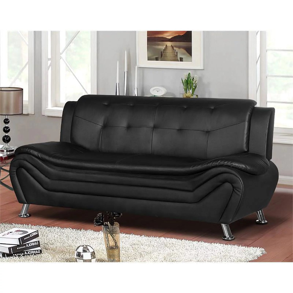 Black 3 Piece Sofa Loveseat and Armchair Living Room Set R26422