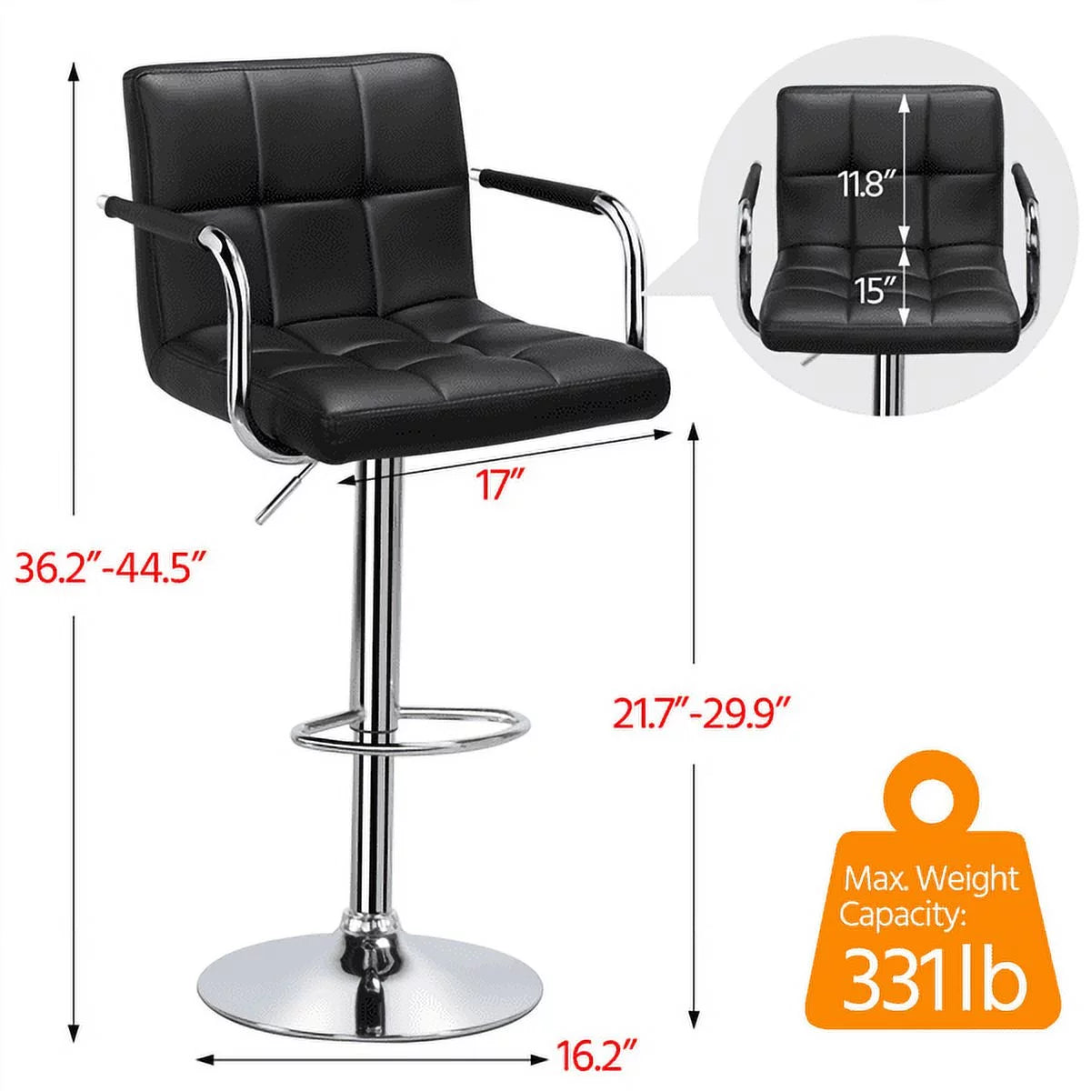 Black Adjustable Swivel Bar Stool Set of 2 E3586