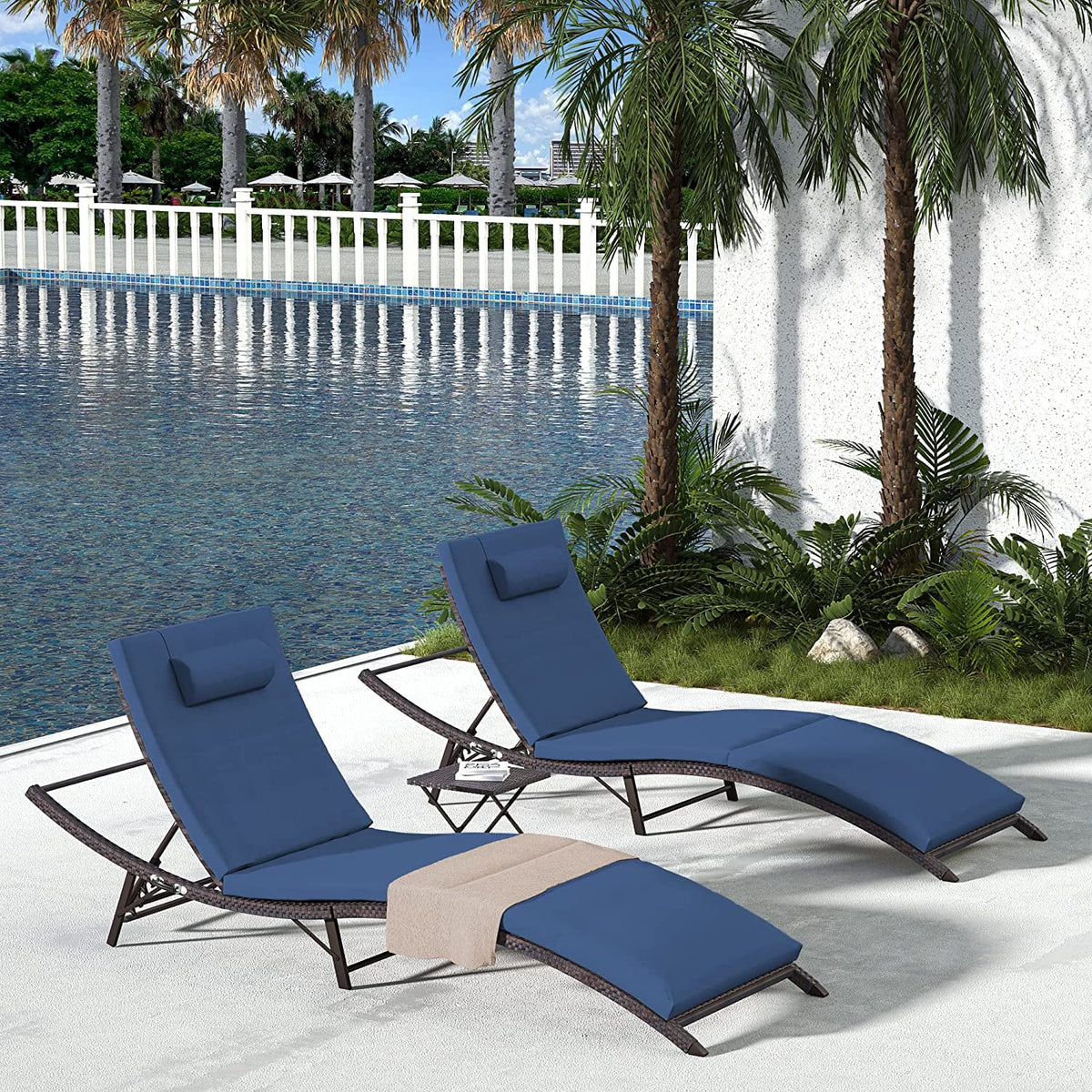 Rattan Adjustable Back 3 Pieces Cushioned Patio Chaise Lounge D219