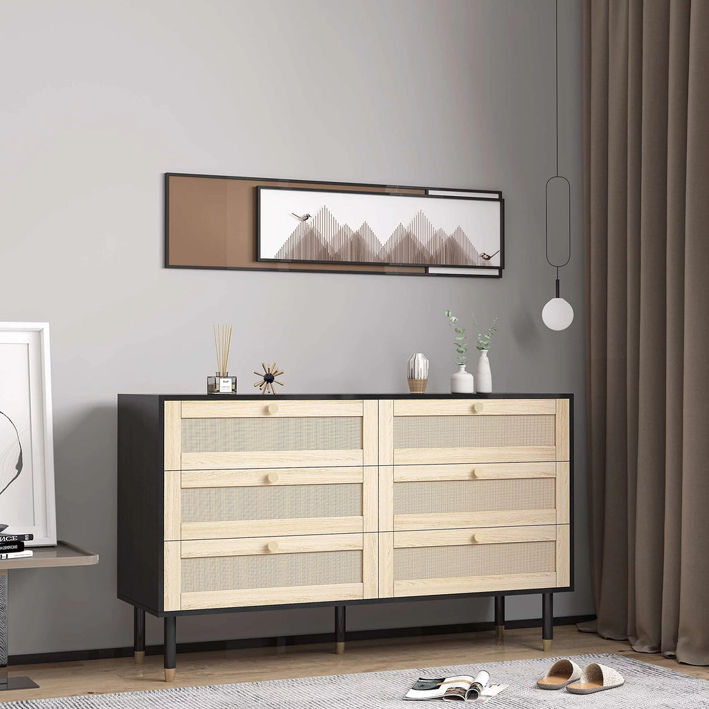 Black 6 Drawer Rattan Dresser N152533