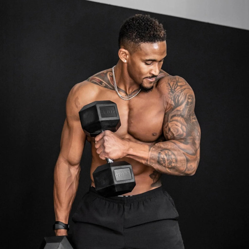 Rubber Hex Dumbbell Set with Racks I124