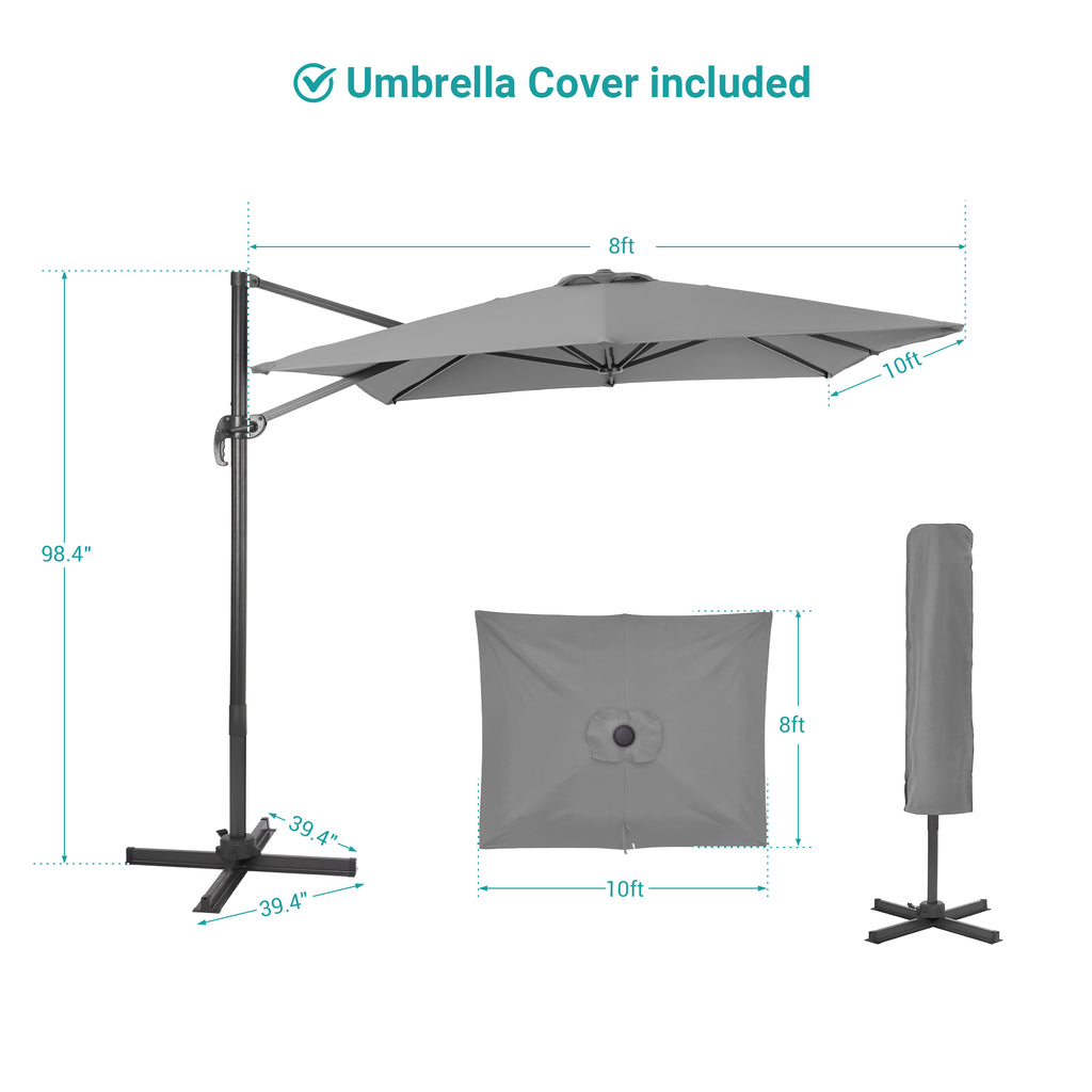 10×8FT Cantilever Patio Umbrella, Gray R4684
