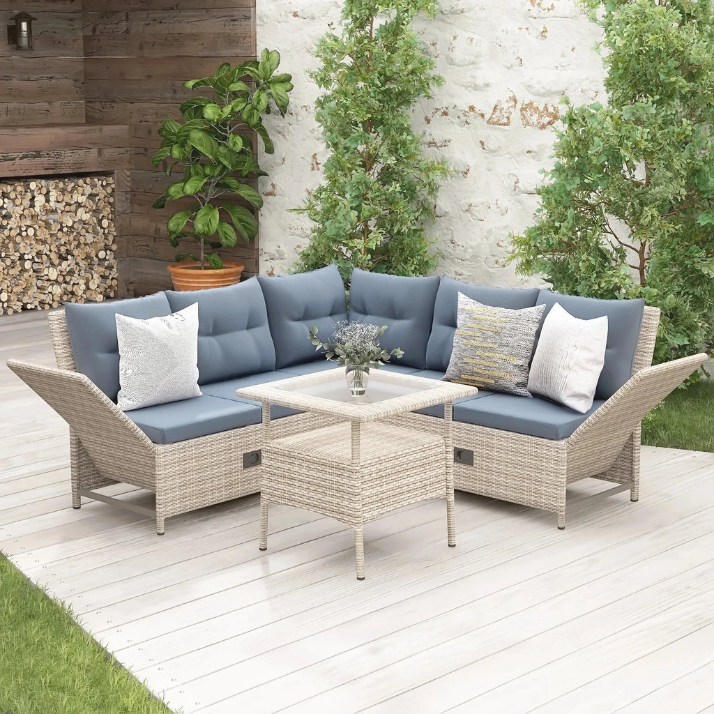 4-Piece PE Wicker Rattan Sofa Set with Adjustable Backs J291