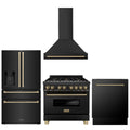 36 Dual Fuel Range, Range Hood, Refrigerator, Dishwasher in Black Stainless J5490