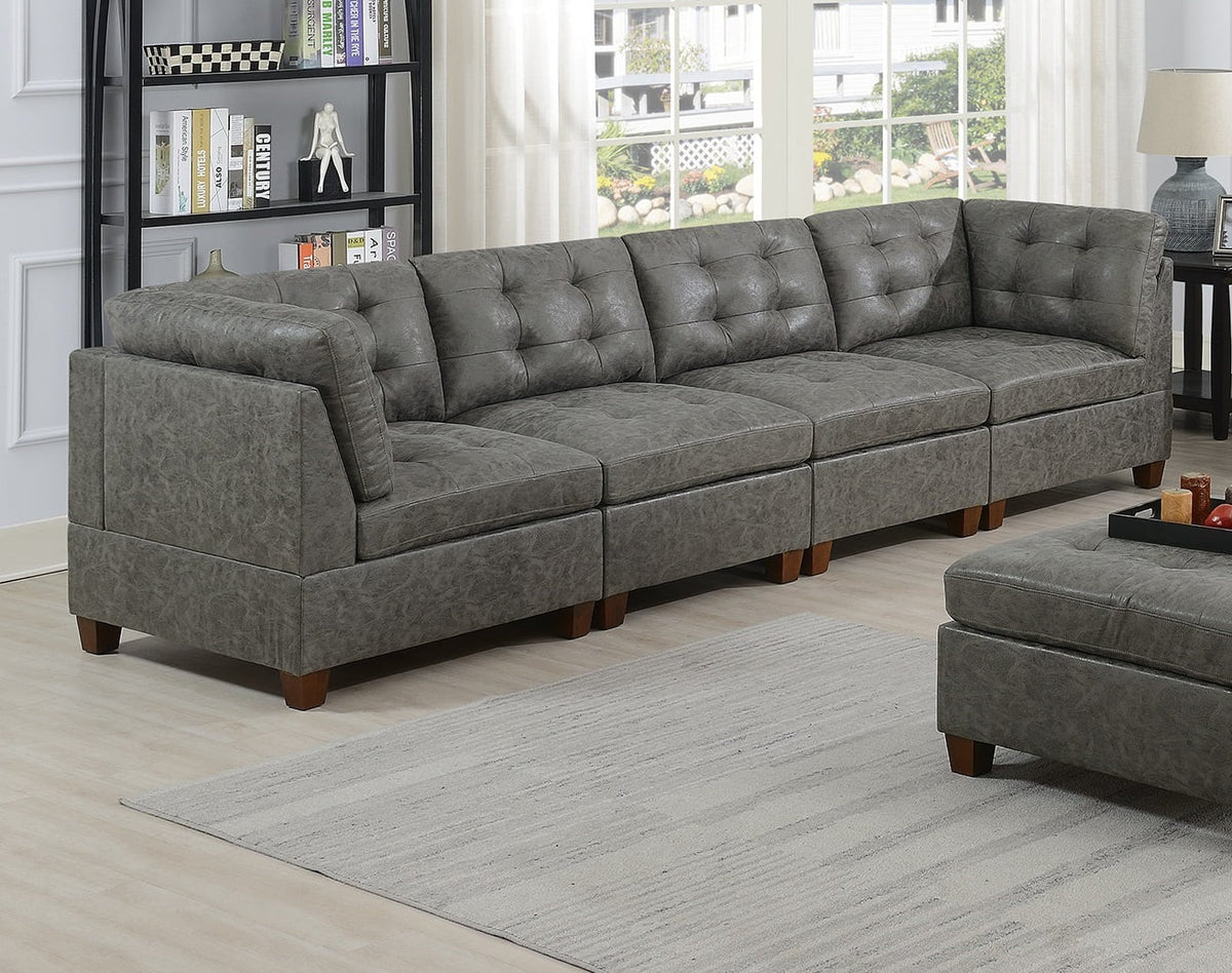 Antique Grey 8Pc Modular Sofa Set Leatherette Tufted Couch S92133