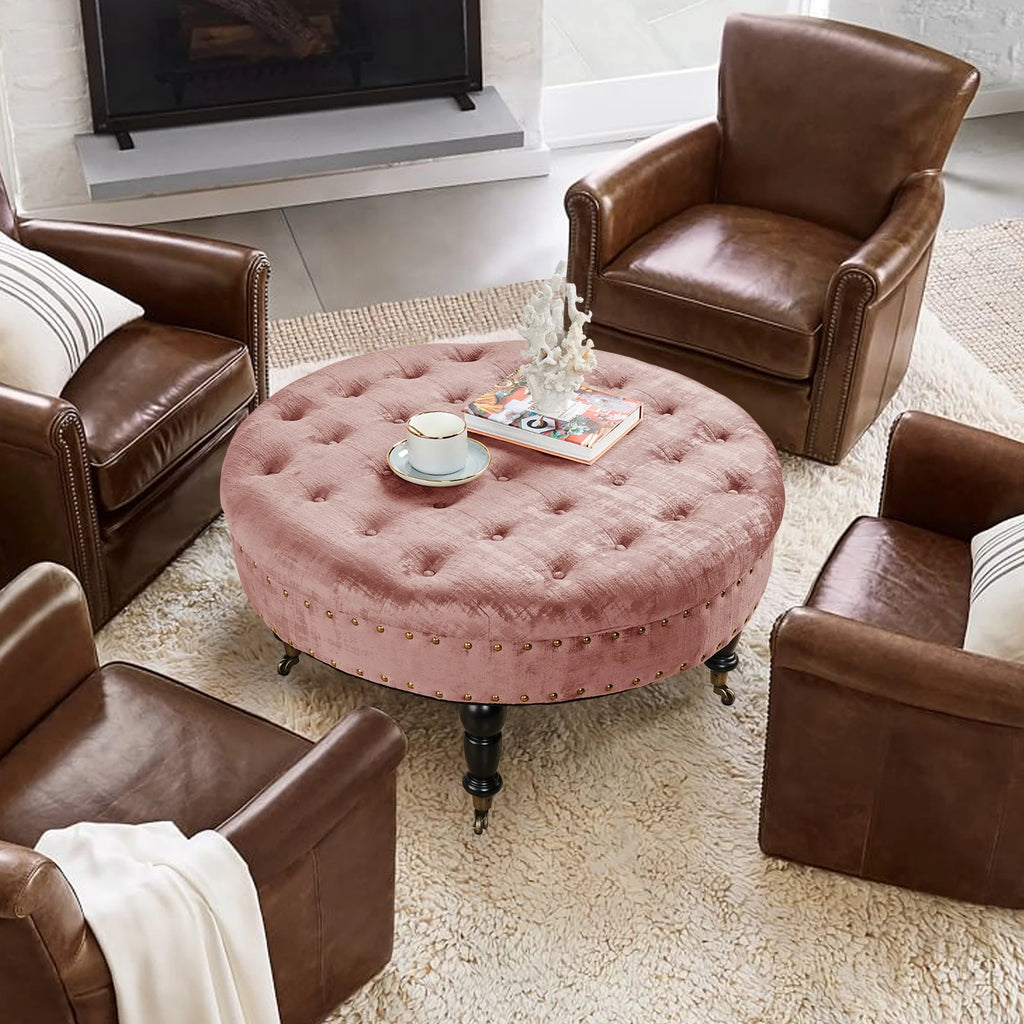 Textured Velvet Round Ottoman I704