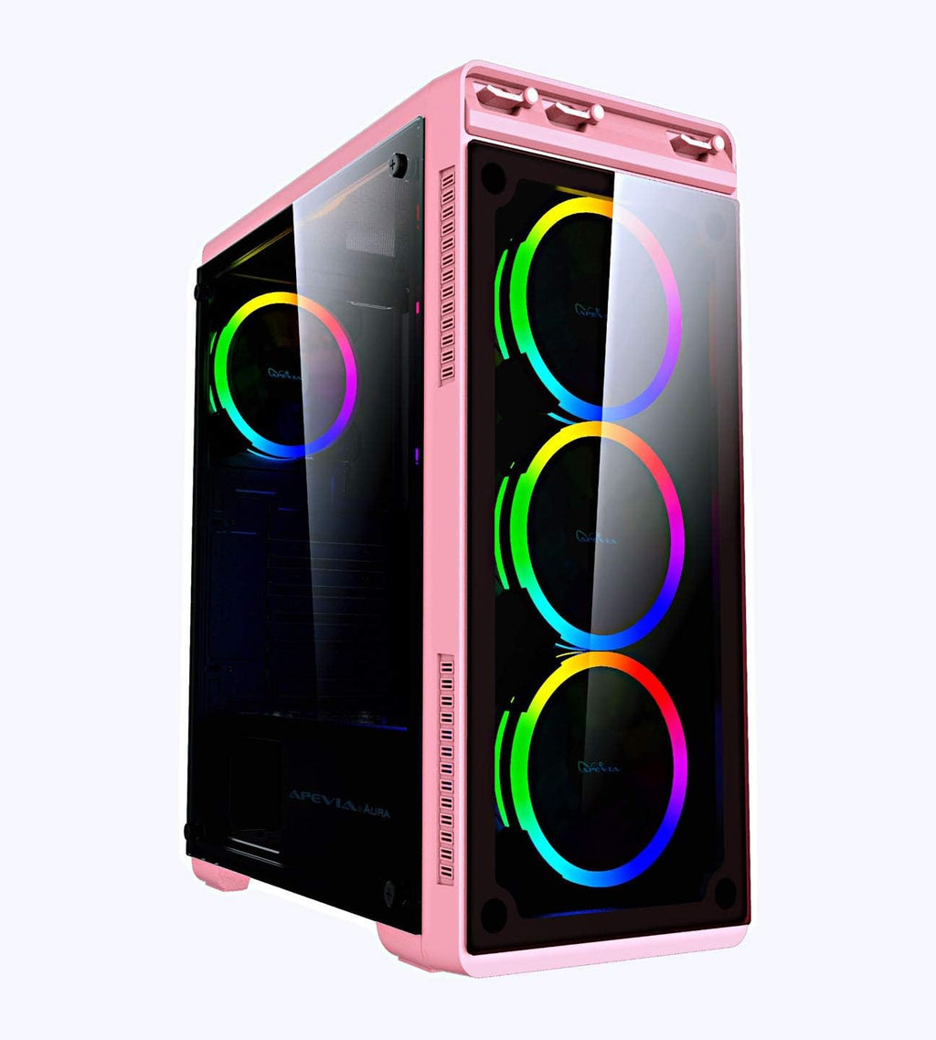 Pink Mid Tower Gaming Case with 4 x RGB Fans K881