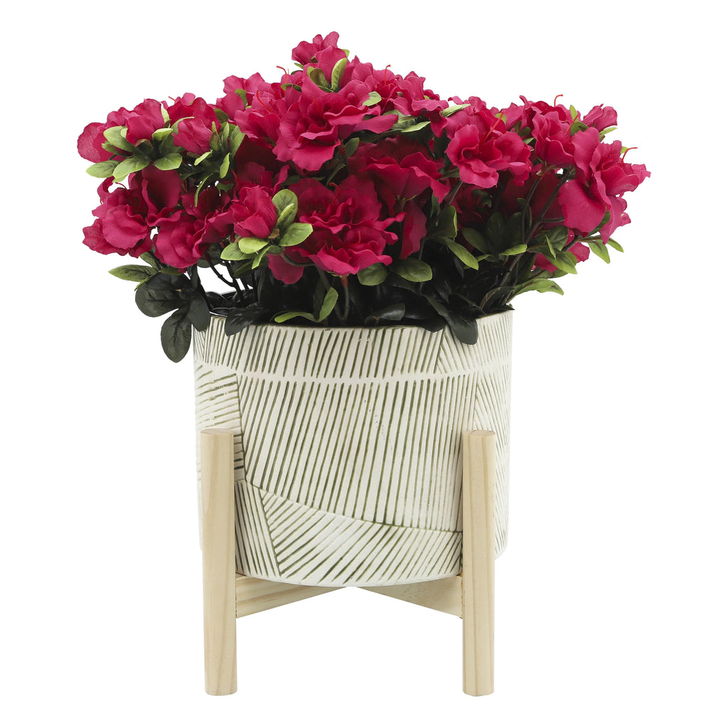 Ceramic Planter with Wood Stand S699