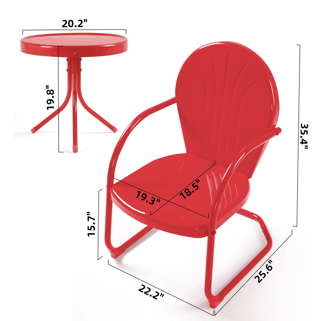 3 Pieces Patio Bistro Set Metal C-Spring Motion Armchairs with Round Side Table Red H64172