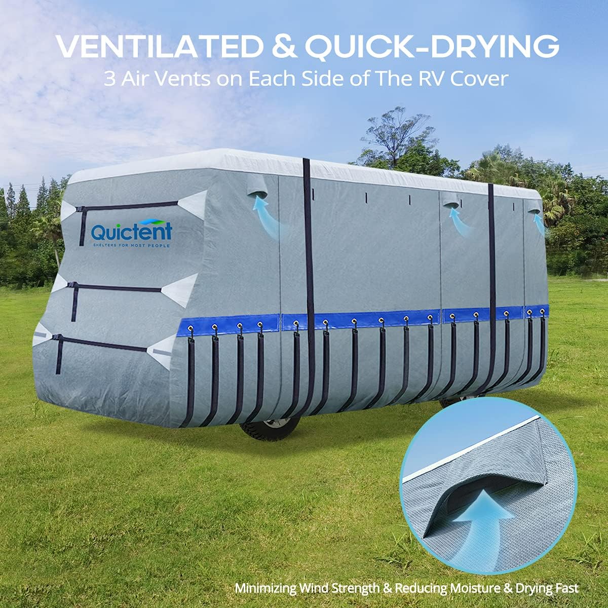 RV Cover, Extra-Thick 6-ply, Fits 29-32Ft Motorhome, Breathable Waterproof Rip-Stop Anti-UV with 2 Windproof Straps, 4 Tire Covers Q93325