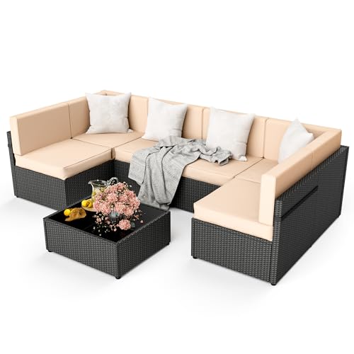 7 Pieces Wicker Patio Sectional Sofa Set with Coffee Table K58235