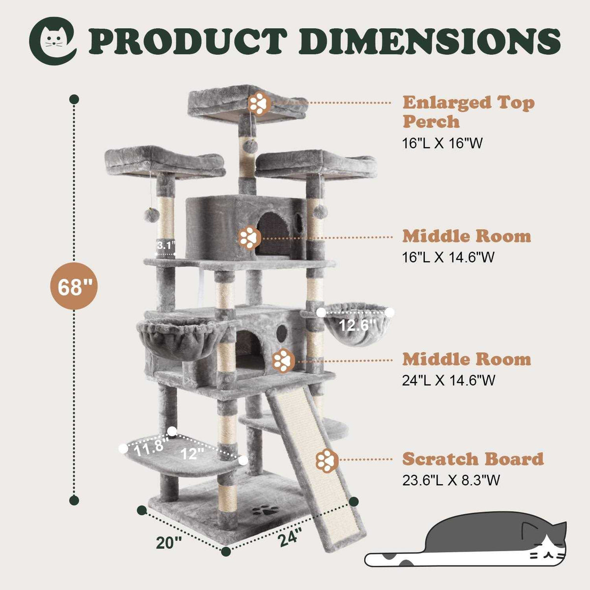 68 Inch Multi-Level Cat Tree with Scratching Posts O5773