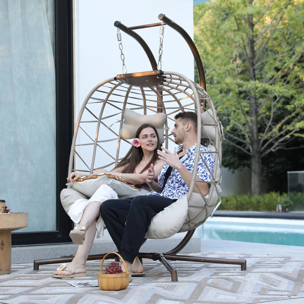 Rattan Double Hanging Swing Egg Chair with Stand V258