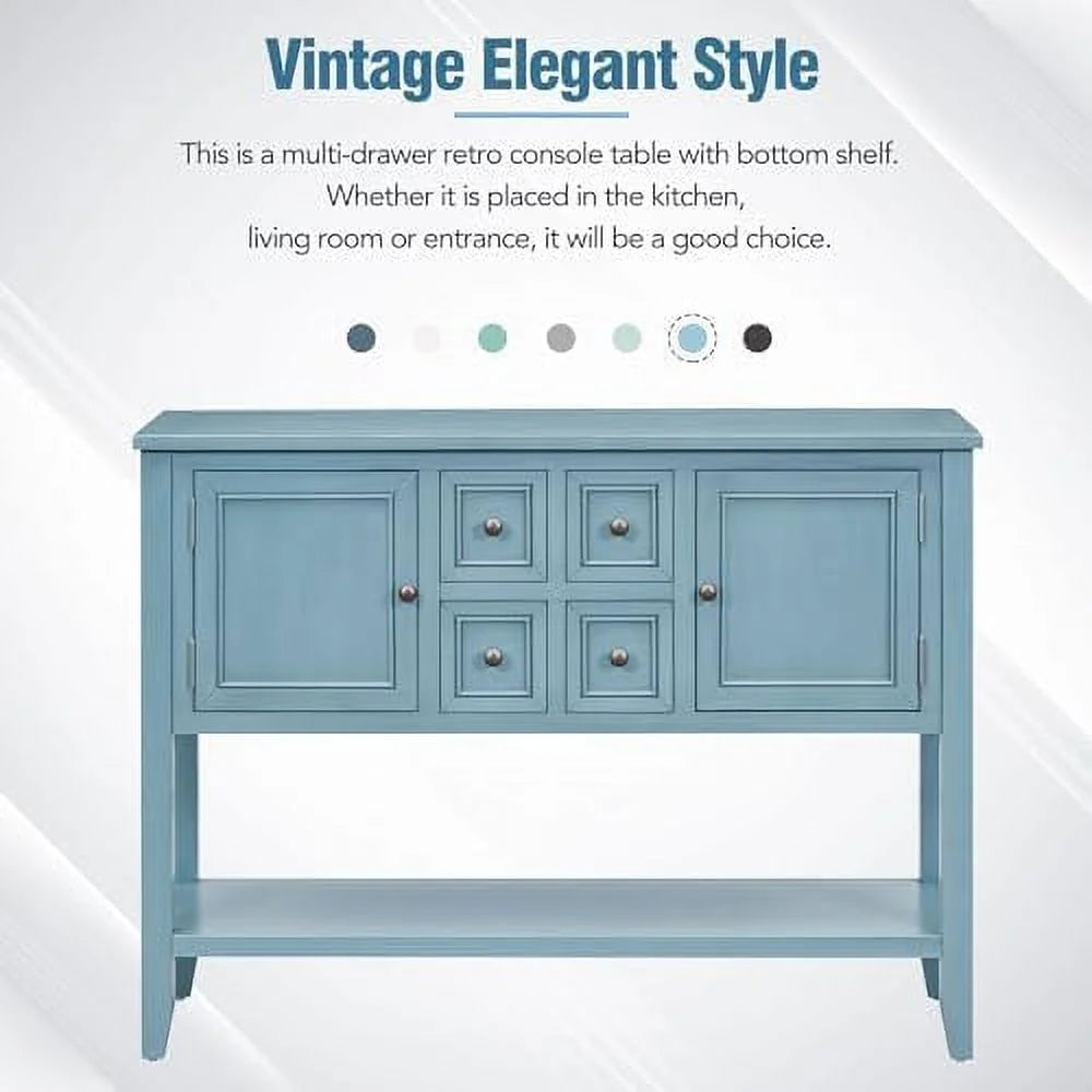 Dark Blue 46'' Entryway Table with 2 Doors and 4 Drawers H3232