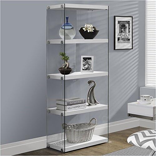 Glossy White 4 Shelf Tempered Glass Bookcase A5637