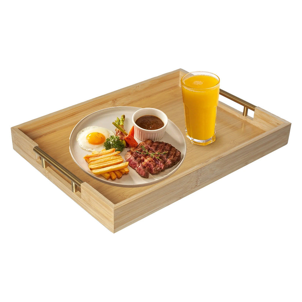 Bamboo Serving Trays with Metal Handles T94299