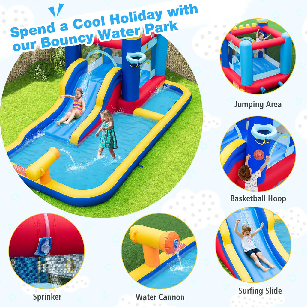 6-in-1 Inflatable Water Castle Bouncer with 50 Ocean Balls & 735W Blower R922816