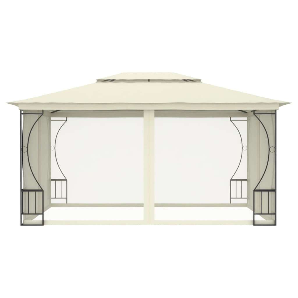 Cream Steel Frame Party Tent Gazebo Canopy with Nets 9.8ft x 13.1ft x 8.7ft O66468